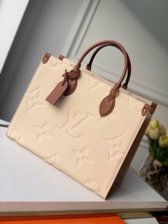 LV M45040 Louis Vuitton Onthego Giant Monogram Leather Medium Tote Bag Cream