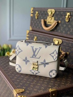 LV M45596 Louis Vuitton Pochette Metis Bicolor Monogram Empreinte Leather Cream