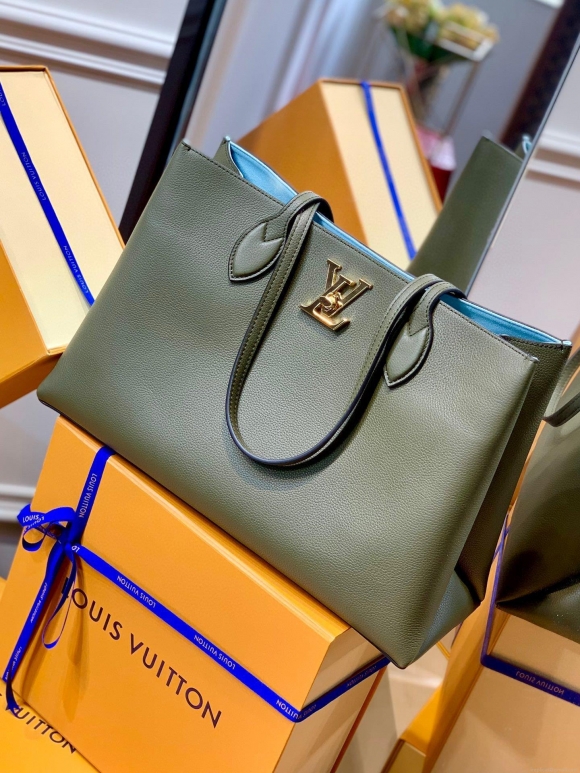 LV M57345 Louis Vuitton M57346 Lockme Shopper M57347 Bag Grained Calf Leather Green