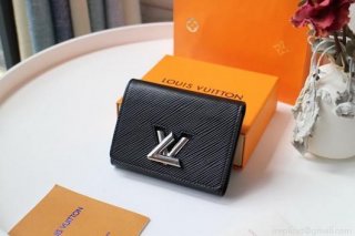 LV M64414 Louis Vuitton Twist Compact Wallet Epi Leather Black