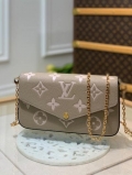 LV M69977 Louis Vuitton M80482 Félicie Pochette Leather Tourterelle GrayCream