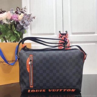 LV N40159 Louis Vuitton Damier Cobalt Discovery Messenger Shoulder Bag Black