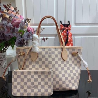 LV N41362 Louis Vuitton Neverfull PM Damier Azur M41245 Bag Pink