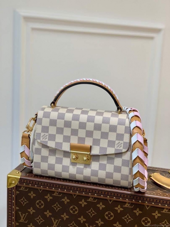 LV N50053 Louis Vuitton Croisette Damier Azur Canvas Bag Pink