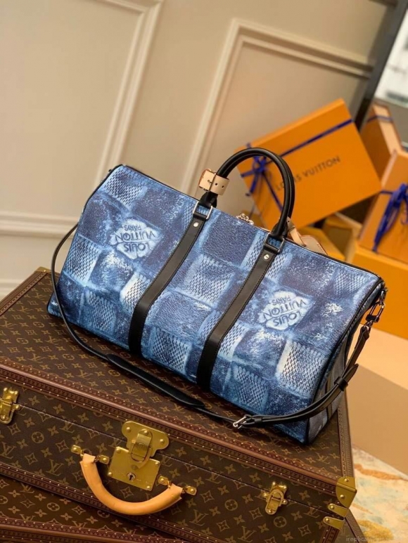 LV N50059 Louis Vuitton Keepall Bandouliere 50 Damier N50069 Ocean Blue