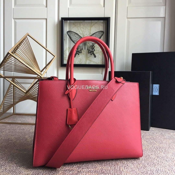 Prada 1BA153 Large Saffiano Leather Handbag in Red