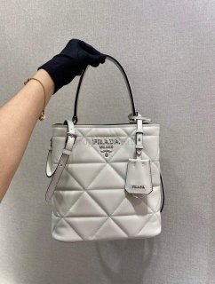 Prada 1BA212 Medium Saffiano Leather Prada Panier Bag in White