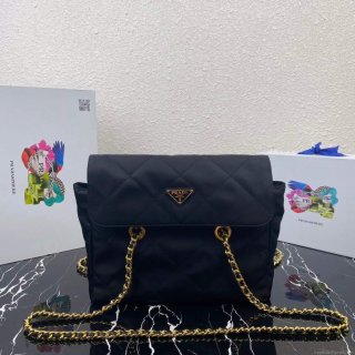 Prada Nylon Vintage Chain Stray Bag 1BD630 Black