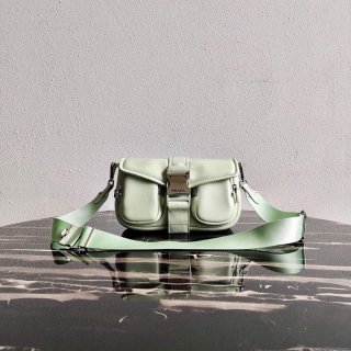 Prada Pocket Nylon and Brushed Leather Bag 1BD295 Green