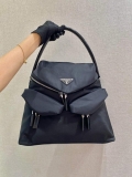 Prada Signaux Nylon and Leather Hobo Bag 1BC160 Black