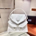 Prada Signaux Nylon and Leather Hobo Bag 1BC160 White