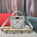 Valentino 0097S Small Roman Stud The Handle Bag In Nappa White