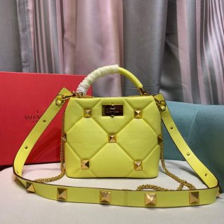 Valentino 0097S Small Roman Stud The Handle Bag In Nappa Yellow