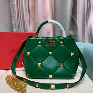 Valentino 2021 Roman Stud The Handle Bag In Nappa 0097L Green