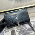 YSL 354119 Kate Medium With Tassel In Embossed Crocodile Shiny Leather Black