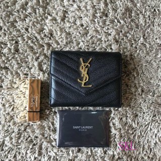 YSL 403943 Yves Saint Laurent Compact Tri-Fold Wallet Black Gold