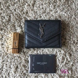 YSL 403943 Yves Saint Laurent Compact Tri-Fold Wallet Black Silver