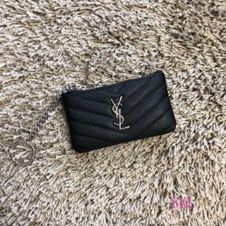 YSL 438386 Yves Saint Laurent Key Pouch Monogram Black Silver