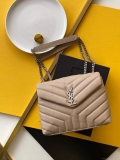 YSL 464676 Small Loulou Chain Bag Calfskin Leather Apricot