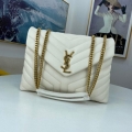 YSL 574946 Saint Laurent Loulou Medium Bag In Y-Quilted Leather White Gold