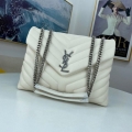 YSL 574946 Saint Laurent Loulou Medium Bag In Y-Quilted Leather White Silver