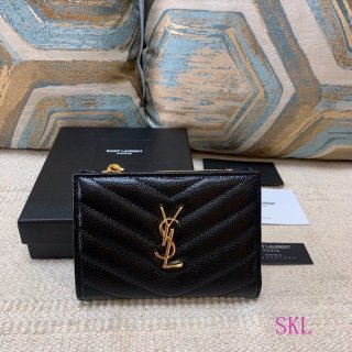 YSL 575974 Yves Saint Laurent Zippered Two Part Wallet Black Gold