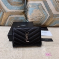 YSL 575974 Yves Saint Laurent Zippered Two Part Wallet Black Silver