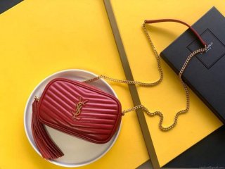 YSL 585040 Lou Mini Camera Bag in Black Matelasse Leather Red