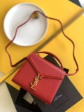 YSL 602716 Cassandra Mini Top Handle Bag In Grain De Poudre Embossed Leather Red