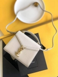 YSL 602716 Cassandra Mini Top Handle Bag In Grain De Poudre Embossed Leather White