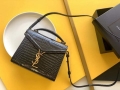 YSL 602716 Crocodile Embossed Shiny Leather Mini Bag Black