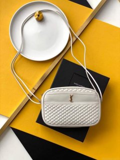 YSL 648990 Victoire Camera Bag In Quilted Lambskin White