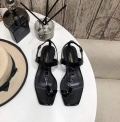 YSL Cassandra Flat Sandals Leather With Monogram Black 30133