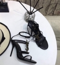 YSL Cassandra Sandals Leather With Monogram Black 30126