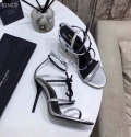 YSL Cassandra Sandals Leather With Monogram Silver 30128