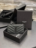 YSL Monogram Fragments Zippered Card Case In Grain De Poudre Embossed Leather 607915 Black with Black