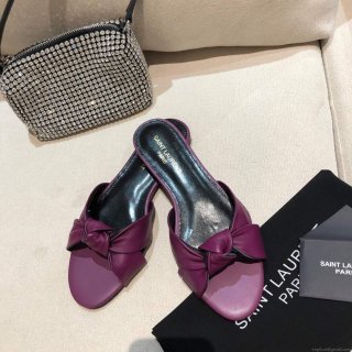 Yves Saint Laurent Bianca Flat Mules In Smooth Leather Purple 30151