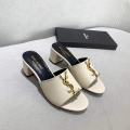 Yves Saint Laurent Flat Sandals Leather With Monogram Beige 30165