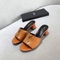 Yves Saint Laurent Flat Sandals Leather With Monogram Brown 30164