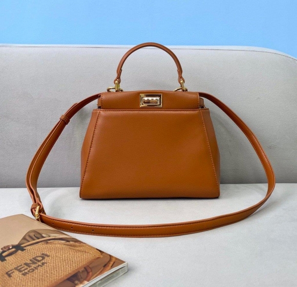 Fendi 8BN244 Peekaboo Iconic MINI Brown Leather 8315 Bag