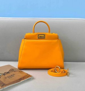 Fendi 8BN244 Peekaboo Iconic Mini Orange Nappa Leather Bag