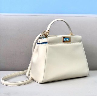 Fendi 8BN244 Peekaboo Iconic MINI White Leather 8315 Bag