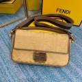 Fendi 8BR600 Baguette Embroidered Canvas Bag Apricot