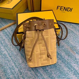 Fendi 8BS010 Mon Tresor Leather And Canvas Mini Bag Apricot