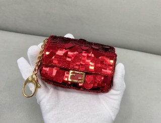 Fendi 8BS049 Nano Baguette 1997 Red Satin Bag with Sequins 0136