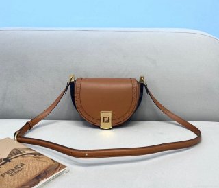 Fendi 8BT346 Moonlight Shoulder Brwon Leather Bag