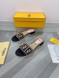 Fendi 8R8092 FF Interlace Leather Slides Flats Shoes Apricot