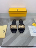 Fendi 8R8092 FF Interlace Leather Slides Flats Shoes Black