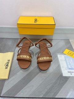 Fendi 8X8094 FF Interlace Leather Sandals Flats Shoes Brown