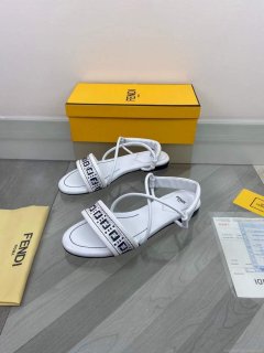 Fendi 8X8094 FF Interlace Leather Sandals Flats Shoes White